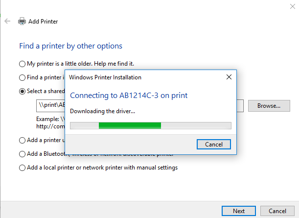 Computer connecting to printer